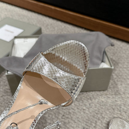 HIGH HEEL 10 CM SANDAL IN SILVER CALFSKIN 684362