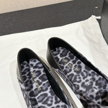 SL NOUR LEOPARD POINTED TOE BALLET BLACK CANVAS