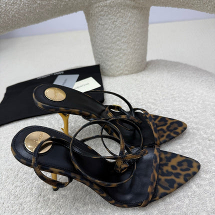 YSL 25S STRAPPY HIGH-HEEL SANDALS 95 MM IN LEOPARD PRINT LAMBSKIN