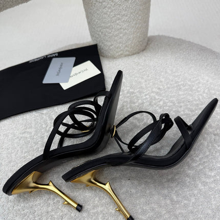 YSL 25S STRAPPY HIGH-HEEL SANDALS 95 MM IN BLACK LAMBSKIN