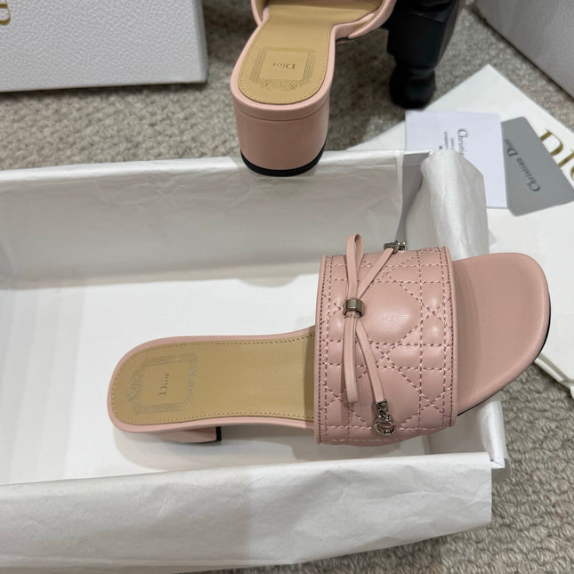 DIOR 26S HEELED MULES 45 MM IN PINK QUILTED LAMBSKIN SILVER HARDWARE