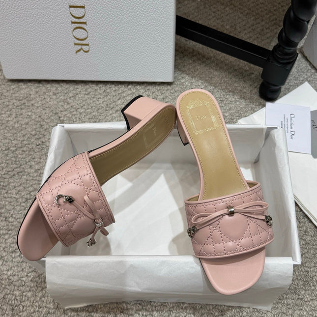 DIOR 26S HEELED MULES 45 MM IN PINK QUILTED LAMBSKIN SILVER HARDWARE