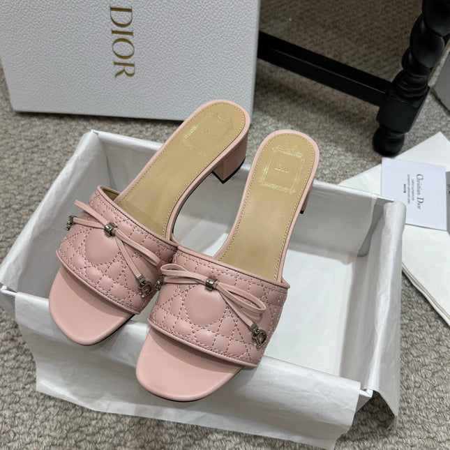 DIOR 26S HEELED MULES 45 MM IN PINK QUILTED LAMBSKIN SILVER HARDWARE