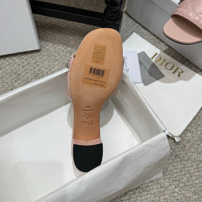 DIOR 26S HEELED MULES 45 MM IN PINK QUILTED LAMBSKIN SILVER HARDWARE