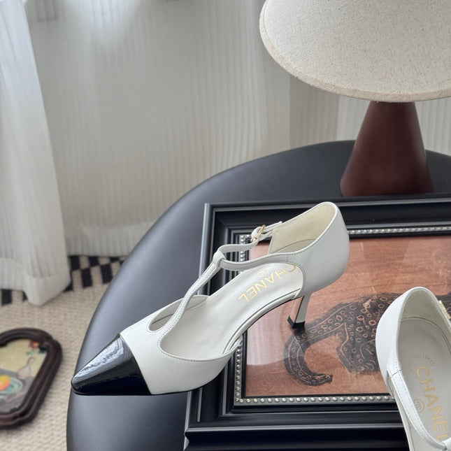 HIGH HEELS WAIST CUTTING IN WHITE MIX BLACK CALFSKIN