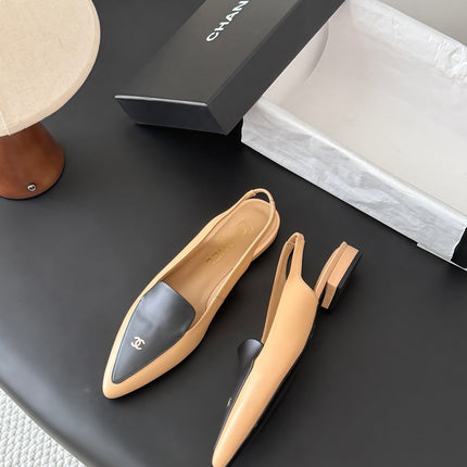 CHANEL 26S SLINGBACK FLAT IN BLACK AND BEIGE CALFSKIN