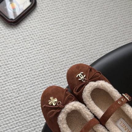 CHANEL 26S MARY JANE FLATS IN BROWN SUEDE AND SHEARLING