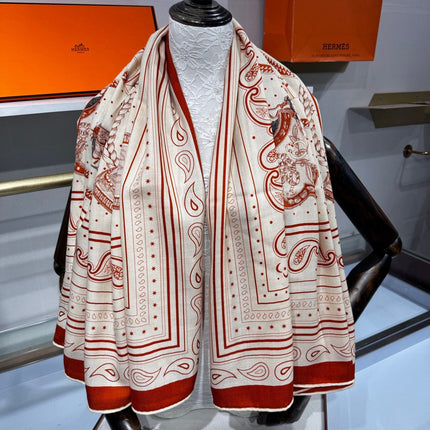 HERMES 26S SCARF 140 IN SILK AND CASHMERE 495971