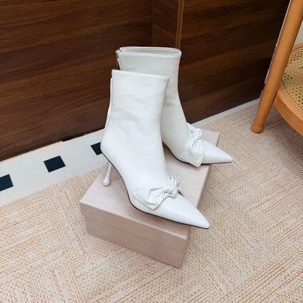 JIMMY CHOO 26S ANKLE BOOTS 65 MM IN WHITE CALFSKIN WITH KNOTTED BOW