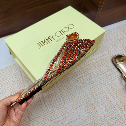 JIMMY CHOO 26S FLAT SANDALS IN GOLD METALLIC LEATHER CRYSTAL EMBELLISHED