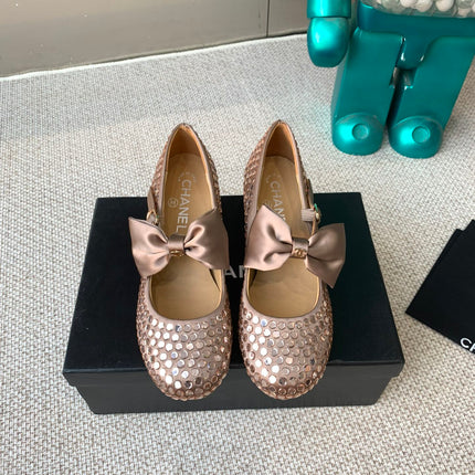 CC MARY JANES SHOES IN COPPER SATIN WITH RHINESTONES