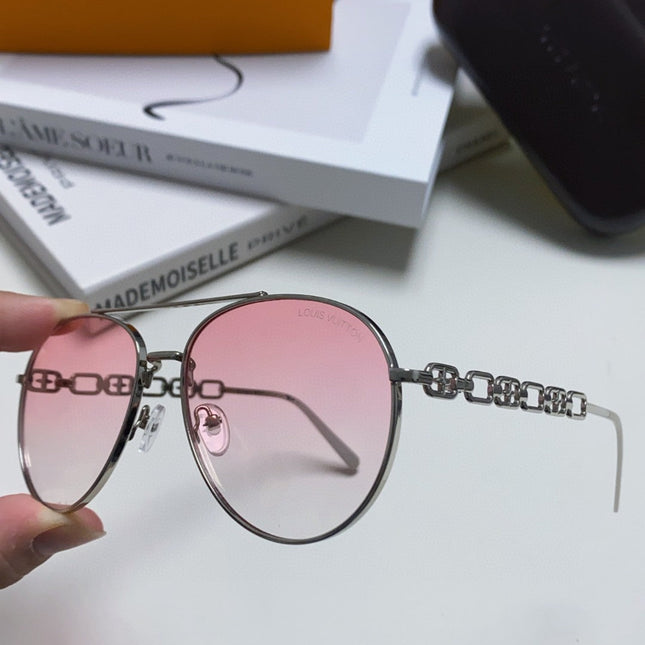 CHAIN PILOT SUNGLASS 581380 IN SILVER METAL PINK SMOKE LENSES