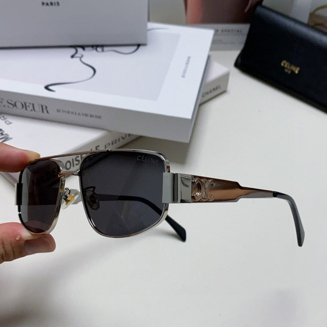 TRIOMPHE SUNGLASS 512999 IN SILVER METAL BLACK LENSES