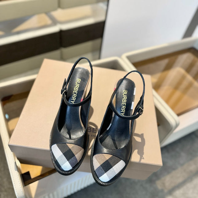 BURBERRY 26S SLINGBACK HEELS 95 MM IN BLACK CALFSKIN