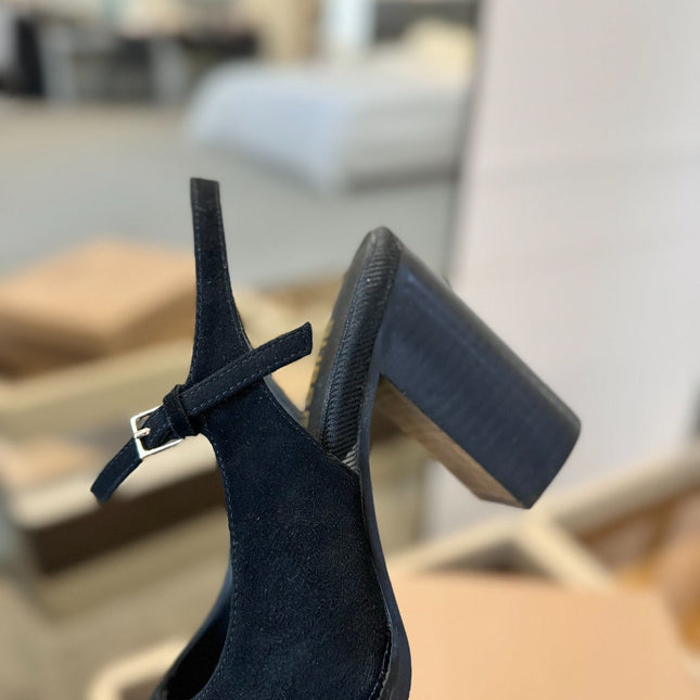 BURBERRY 26S SLINGBACK HEELS 95 MM IN BLACK SUEDE