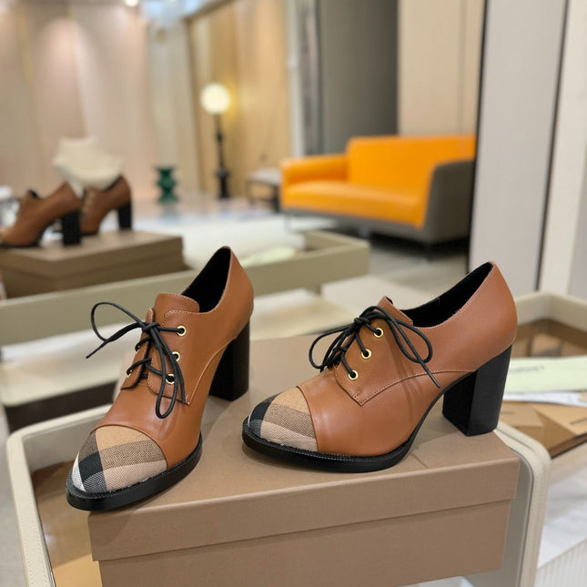 BURBERRY 26S LACE-UP HIGH HEELS 95 MM IN BROWN CALFSKIN