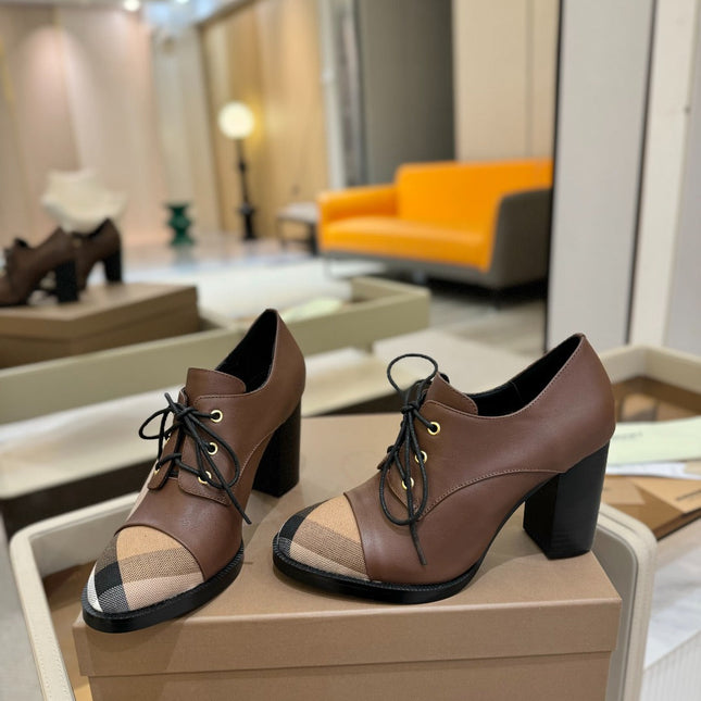 BURBERRY 26S LACE-UP HIGH HEELS 95 MM IN DARK BROWN CALFSKIN