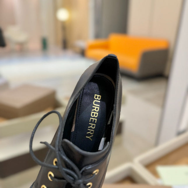 BURBERRY 26S LACE-UP HIGH HEELS 95 MM IN BLACK CALFSKIN