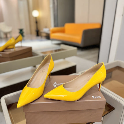 CHRISTIAN LOUBOUTIN 26S POINTED-TOE PUMPS 65 MM IN DARK YELLOW PATENT CALFSKIN
