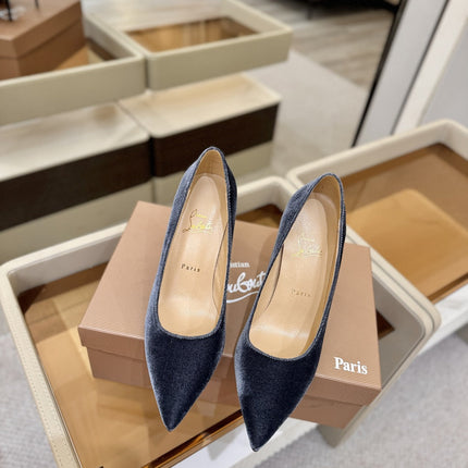 CHRISTIAN LOUBOUTIN 26S PUMP HEELS 105 MM IN NAVY GREY VELVET