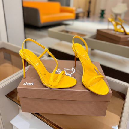 CHRISTIAN LOUBOUTIN 26S ROSA Z HIGH-HEEL SANDALS 105 MM IN YELLOW PATENT LAMBSKIN