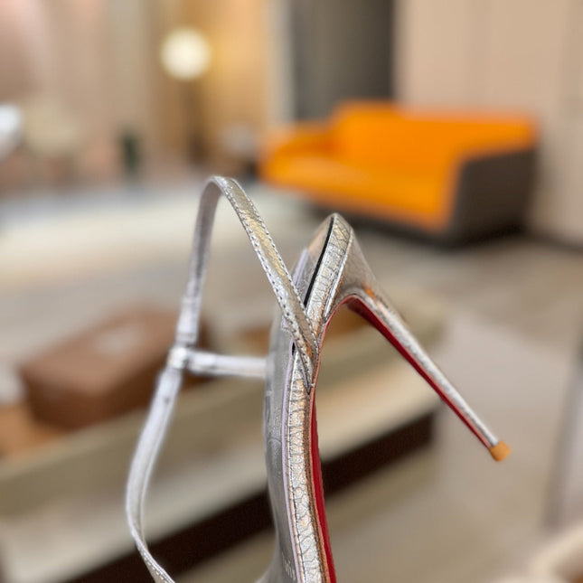 CHRISTIAN LOUBOUTIN 26S ROSA Z HIGH-HEEL SANDALS 105 MM IN SILVER LAMBSKIN