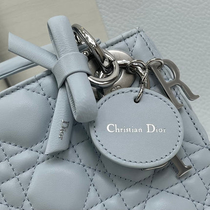 DIOR 26S MINI LADY DIOR BAG 17 IN BABY BLUE CALFSKIN SILVER HARDWARE