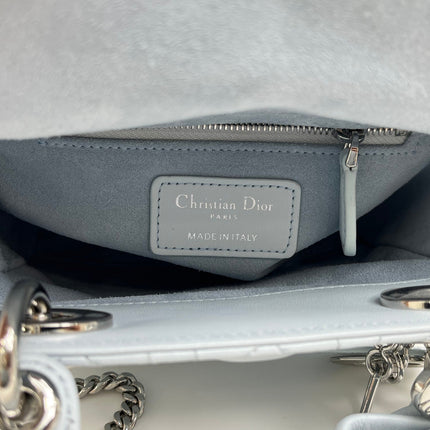 DIOR 26S MINI LADY DIOR BAG 17 IN BABY BLUE CALFSKIN SILVER HARDWARE