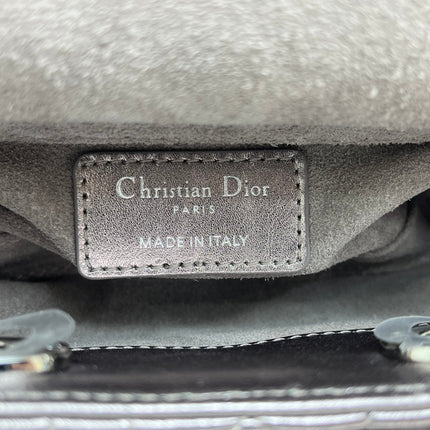 DIOR 26S LADY D-JOY MICRO BAG 16 IN METALLIC GUNMETAL GRAY CALFSKIN SILVER HARDWARE