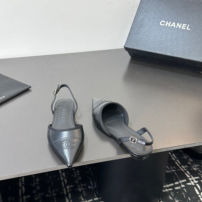 CHANEL 26S SLINGBACK FLATS IN BLACK LAMBSKIN