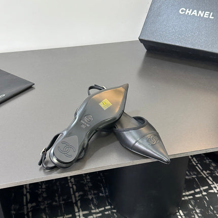 CHANEL 26S SLINGBACK FLATS IN BLACK LAMBSKIN
