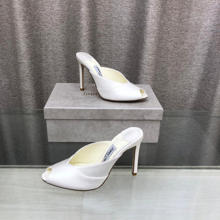 JIMMY CHOO 26S OPEN TOE HEEL MULES 100 MM IN OFF WHITE SATIN