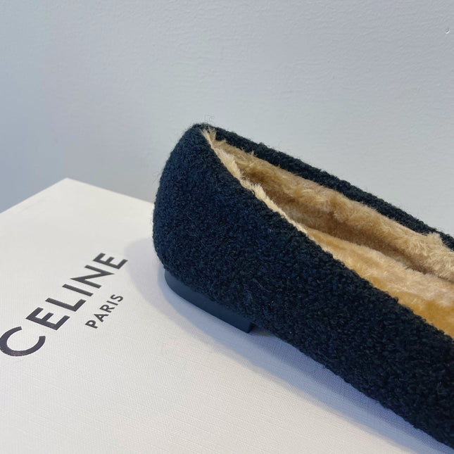 CELINE 26S FLAT SHOES IN BLACK WOOL