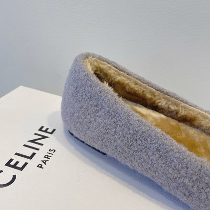 CELINE 26S FLAT SHOES IN GREY AND BLACK WOOL