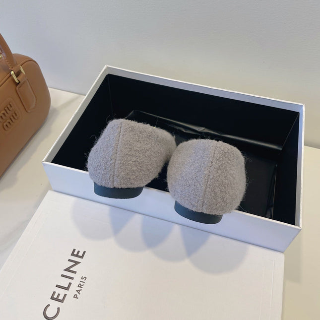 CELINE 26S FLAT SHOES IN GREY AND BLACK WOOL