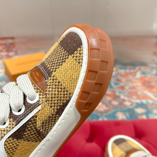 LV 26S PLAID SNEAKERS IN BROWN MIX YELLOW FABRIC