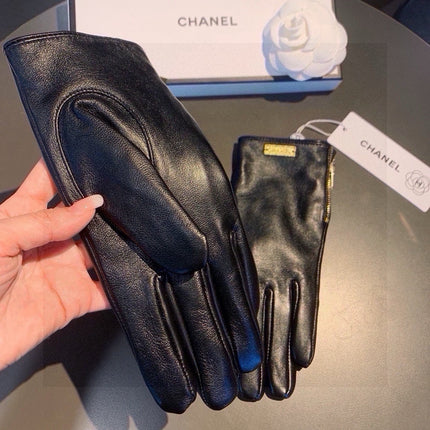 TOUCHSCREEN GLOVES IN BLACK LAMBSKIN WITH GOLD LOGO 462271