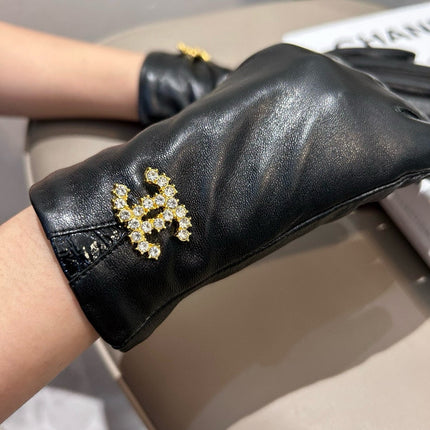 TOUCHSCREEN GLOVES IN BLACK LAMBSKIN WITH GOLD LOGO 462272