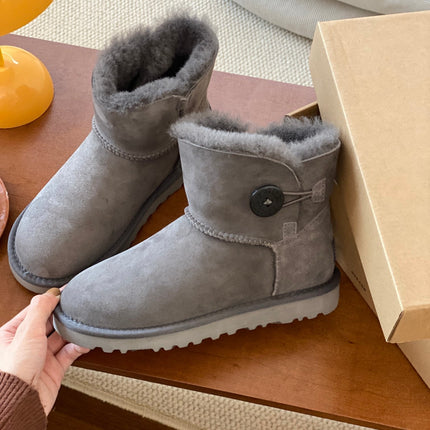 MINI BAILEY BUTTON II BOOT IN SILK GRAY SUEDE AND SILK COTTON PADDING