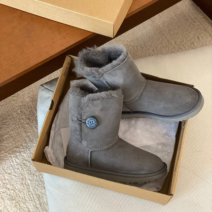 CLASSIC BAILEY BOOTS WITH BUTTONS IN SMOKE GRAY SUEDE AND WOOL LINED
