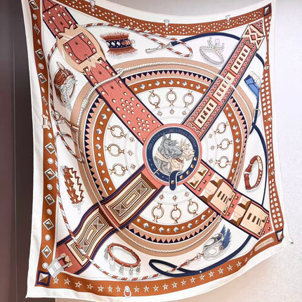 HERMES 26S PATTERNED SCARF 140 IN SILK AND CASHMERE 502250