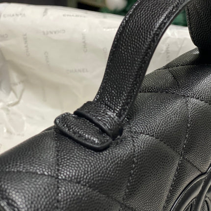 CHANEL 26S TOP HANDLE BAG 24 IN BLACK QUILTED CAVIAR LEATHER