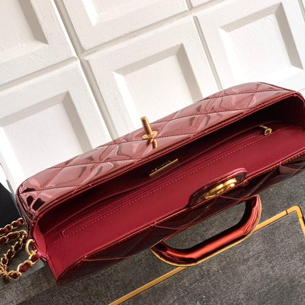 CHANEL 26S TOP HANDLE BAG 29 IN METALLIC RED QUILTED PATENT LEATHER