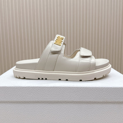 DIOR CLASSIC DOUBLE-STRAP SLIDES 25S IN CREAM WHITE CALFSKIN