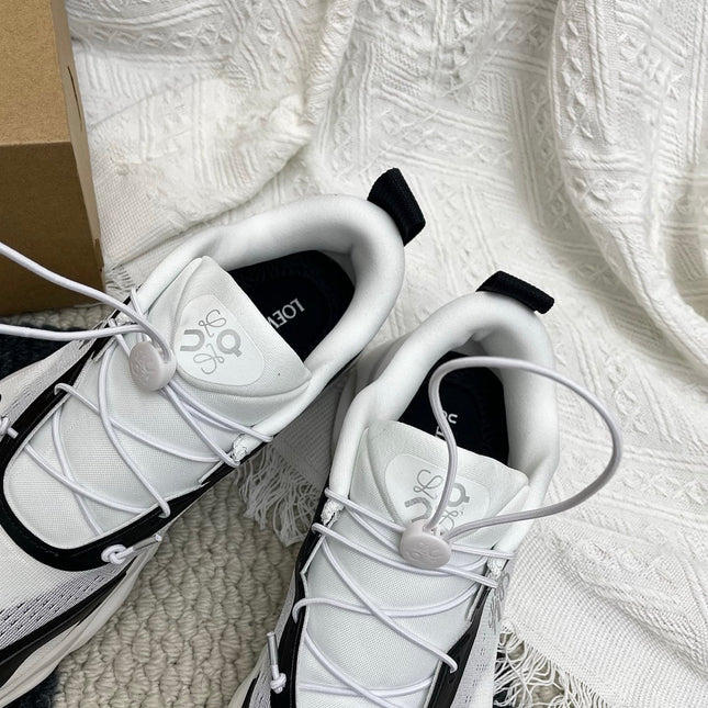 LOEWE 26S CLOUDSOLO SNEAKERS IN WHITE AND BLACK AND GRAY RECYCLED POLYESTER