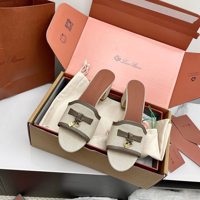 LP 26S HIGH HEEL SANDALS IN LIGHT BEIGE CANVAS AND GREY CALFSKIN