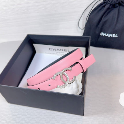 CC BELT 20 MM IN TAFFY PINK SMOOTH CALFSKIN SILVER HARDWARE ATTACH RHINSTONE