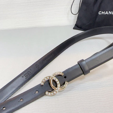 CC BELT 20 MM IN BLACK SMOOTH CALFSKIN GOLD HARDWARE ATTACH RHINSTONE