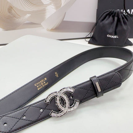 CC 30MM BELT IN BLACK EMBROIDERED CALFSKIN SILVER HARDWARE