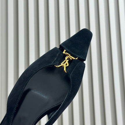 SL BABYLONE SLINGBACK FLAT BLACK SUEDE
